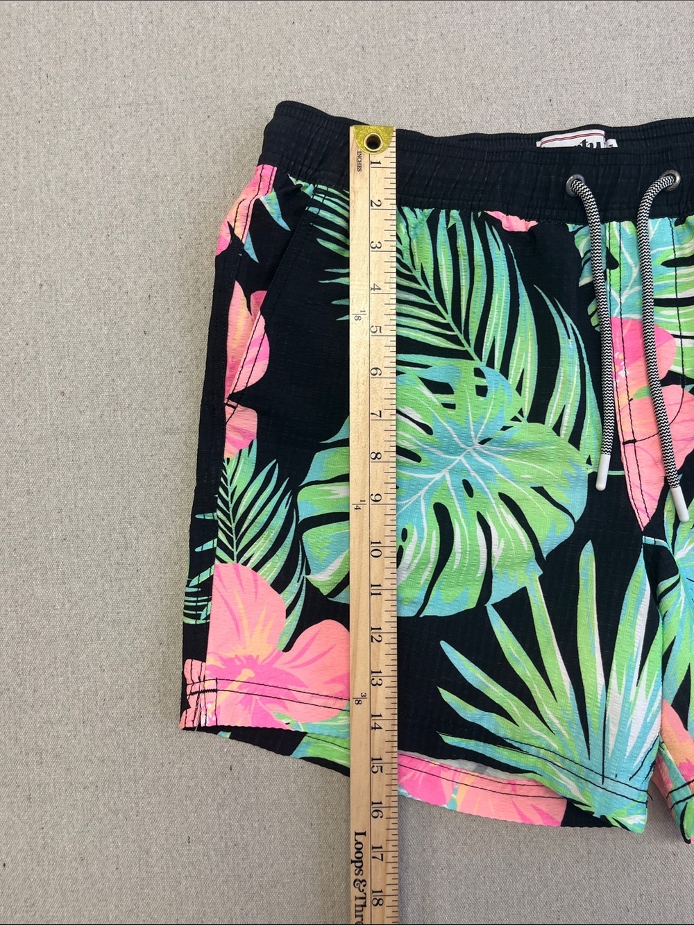 Party Pants Tropical Floral Swim Trunks Black Pink Medium Shorts - Picture 8 of 15